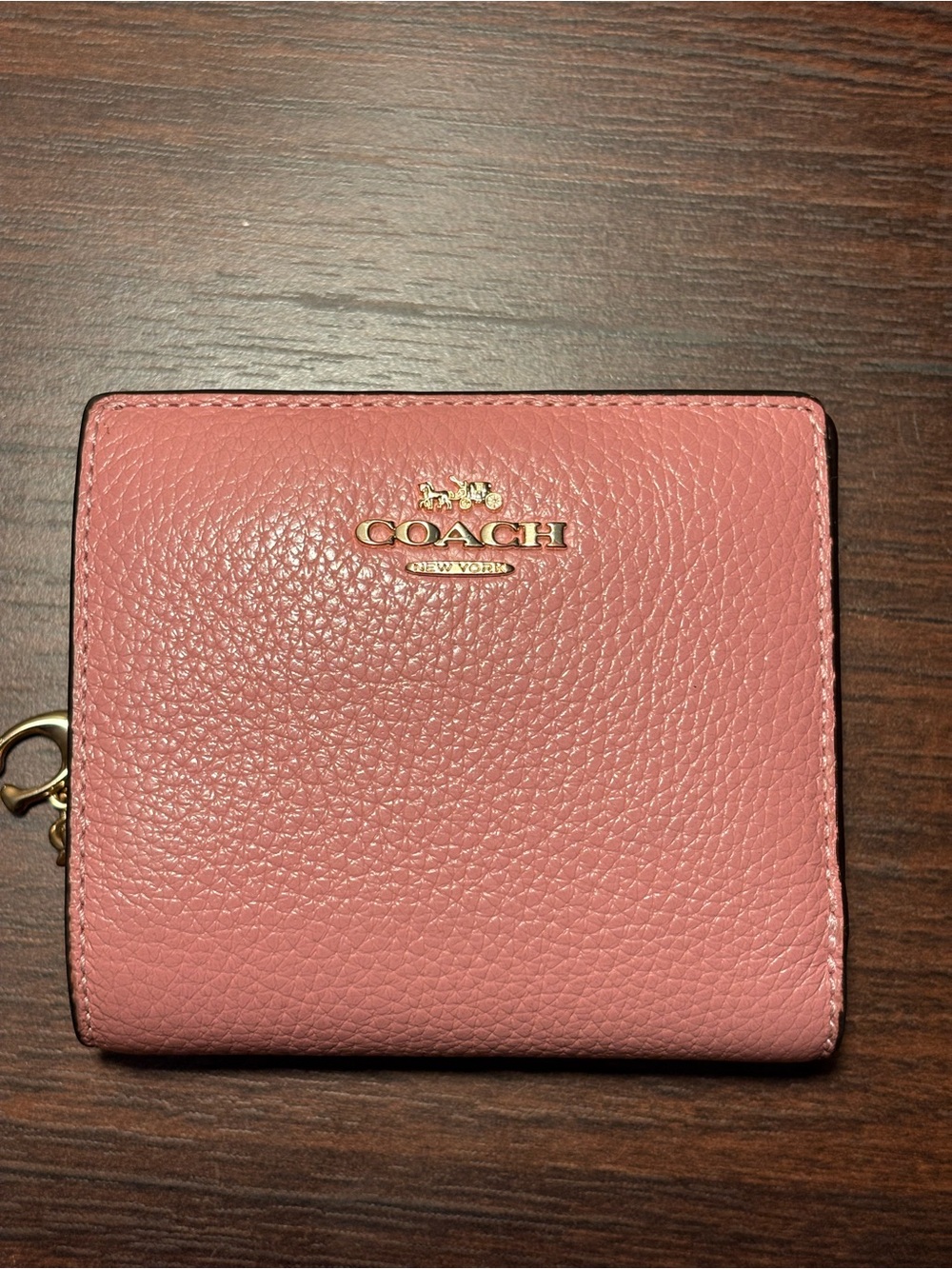 COACH Rose Pink Pebbled Leather Zip Wallet with Gold Logo